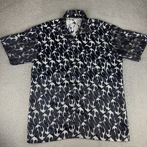 Vintage ODO Metallic Blue‎ Flames Shirt Men's Size Xl Rayon Y2K 90s Hot Topic